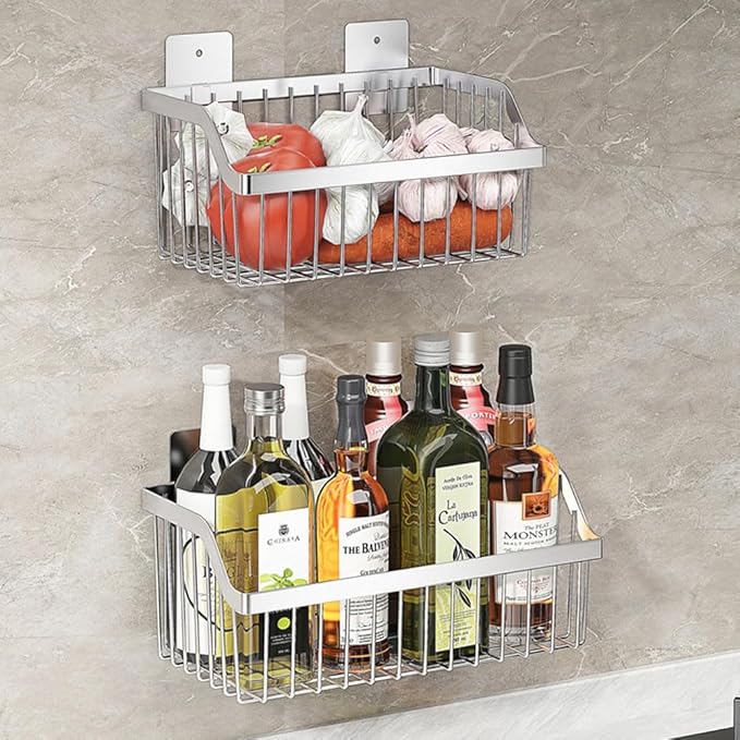 SUS304 Stainless Steel Hanging Storage Baskets Organizer Wall Mount, Metal Wire Storage Bin Rack for Kitchen Bathroom Shower 
