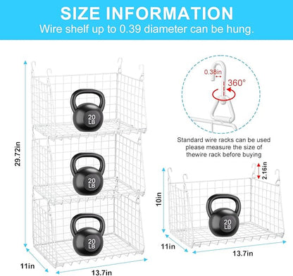 3-Tier Hanging Laundry Basket Organizer：Foldable Wire Shelf Laundry Room Organizer with 360°Rotating Hooks Small Space Soluti