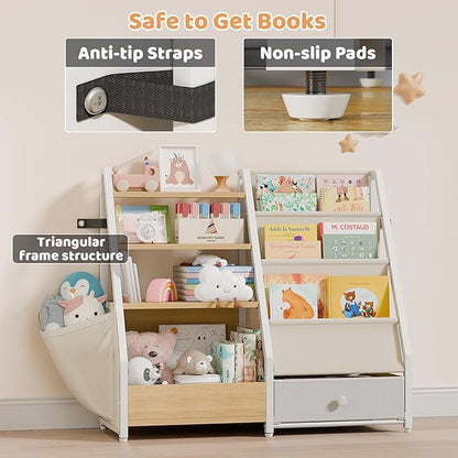 HAVLOTII Kids Bookshelf and Toy Storage - Book Shelf for Kids Rooms, Toddler Bookshelf Baby Bookcase for Nursery, Montessori 