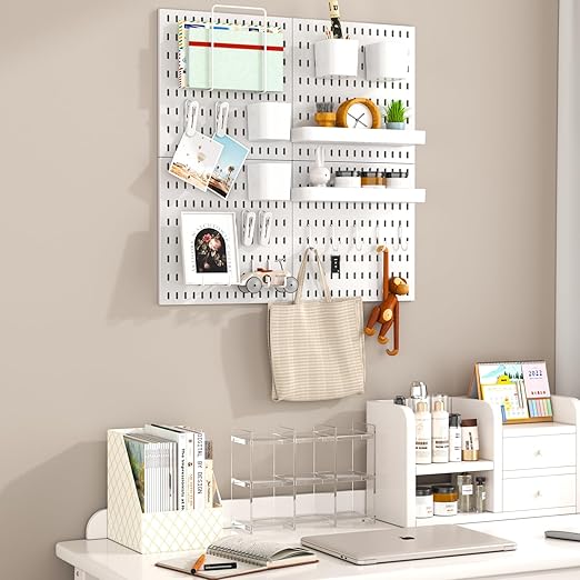 Peg Board Combination Kit, 8 Pegboards with 40 Accessories, Pegboard Wall Organizer for Office, Nursery & Home Storage, Key H