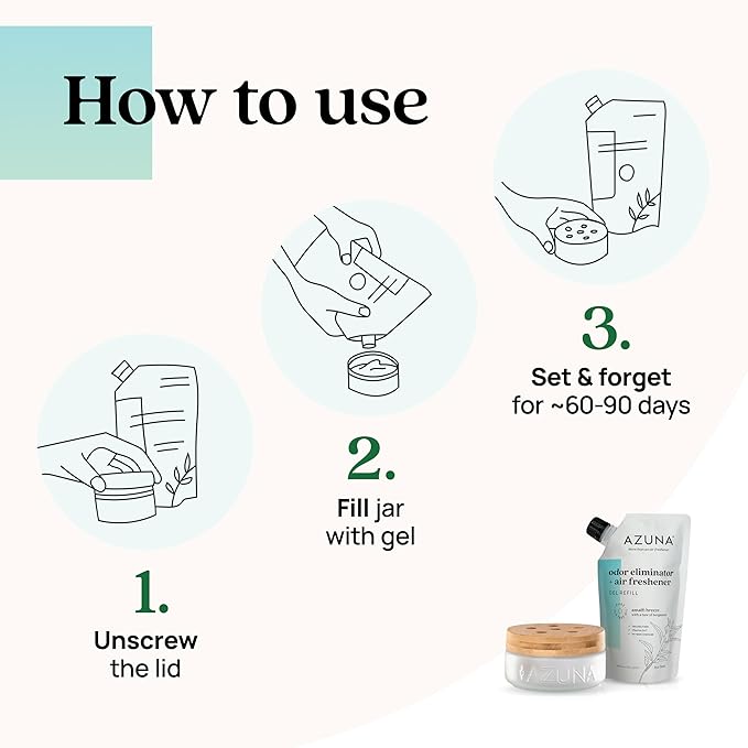 Azuna Air Freshener & Odor Eliminator for Strong Odor | 1 Room Kit Includes (1) Empty Luxe Glass Jar & 8oz Refill with Tea Tr