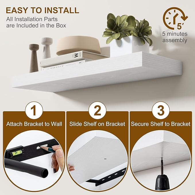 Fun Memories Floating Shelves for Wall, 55Inch Floating Shelves Set of 2, Hanging Shelf with Invisible Brackets, Wood Shelves