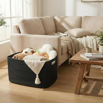 JMvicyroam Woven Blanket Basket,96L Large Storage Bin for Blankets Toys Clothes,Decorative Rope Basket for Living Room Bedroo
