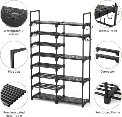 ROJASOP Shoe Rack Organizer, 8-Tier Metal Shoe Rack for Closet Entryway Garage, 26-32 Pairs Tall Shoe Boot Storage Shelf with