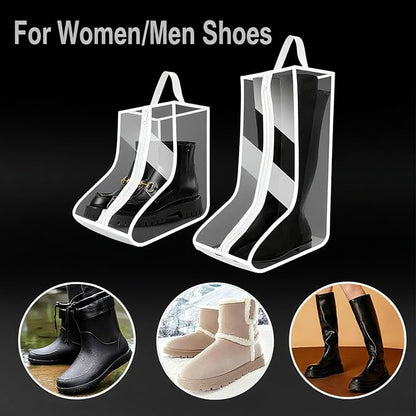 Clear Boot Bags for Cowboy Boots Tall Boot Storage Organizer with Handle Transparent Shoe Dust Covers for Travel Riding Leather & Snow Boots (White-4Big)