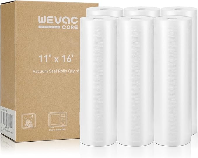 Wevac Vacuum Sealer Bags 11x16' Rolls 6 pack for Food Saver, Seal a Meal, Weston. Commercial Grade, BPA Free, Heavy Duty, Gre