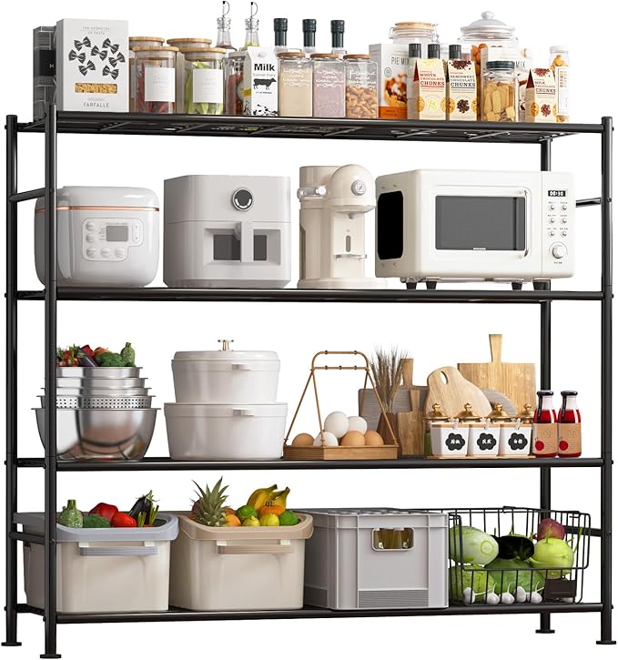 Sakugi Storage Shelves - 4 Tier Shelf Organizer, Heavy Duty Garage Shelving Unit with Leveling Feet, Stable Metal Shelves Org