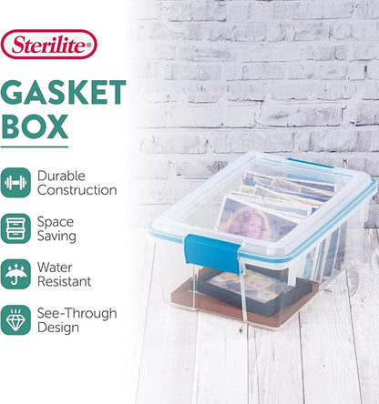 Sterilite 6-Pack Gasket Box, Weather-Resistant Storage Bins with Latching Lids, 12 Quart - Heavy-Duty Organizing Containers f