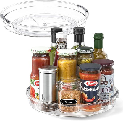 LAMU 2 Pack 10.6in Lazy Susan Organizer Turntable for Cabinet, Clear Lazy Susan for Refrigerator Rotating Organizer for Fridg
