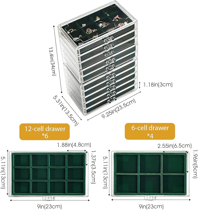 ProCase Earring Holder Organizer Jewelry Box with 10 Drawers, Acrylic Clear Earring Case with Adjustable Velvet Trays for Wom