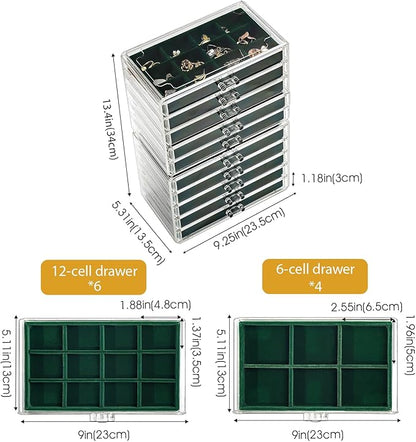 ProCase Earring Holder Organizer Jewelry Box with 10 Drawers, Acrylic Clear Earring Case with Adjustable Velvet Trays for Wom