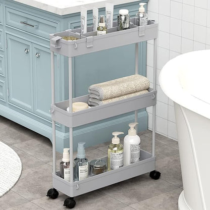 SPACELEAD Slim Storage Cart 3 Tier,Bathroom Organizer Rolling Utility,Mobile Shelving Unit Slide Out for Office, Kitchen, Lau