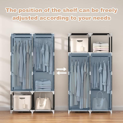 VTRIN Portable Closet Wardrobe Closet for Hanging Clothes with 4 Storage Shelves, 2 Hanging Rods and 6 Pockets, Stable and Ea