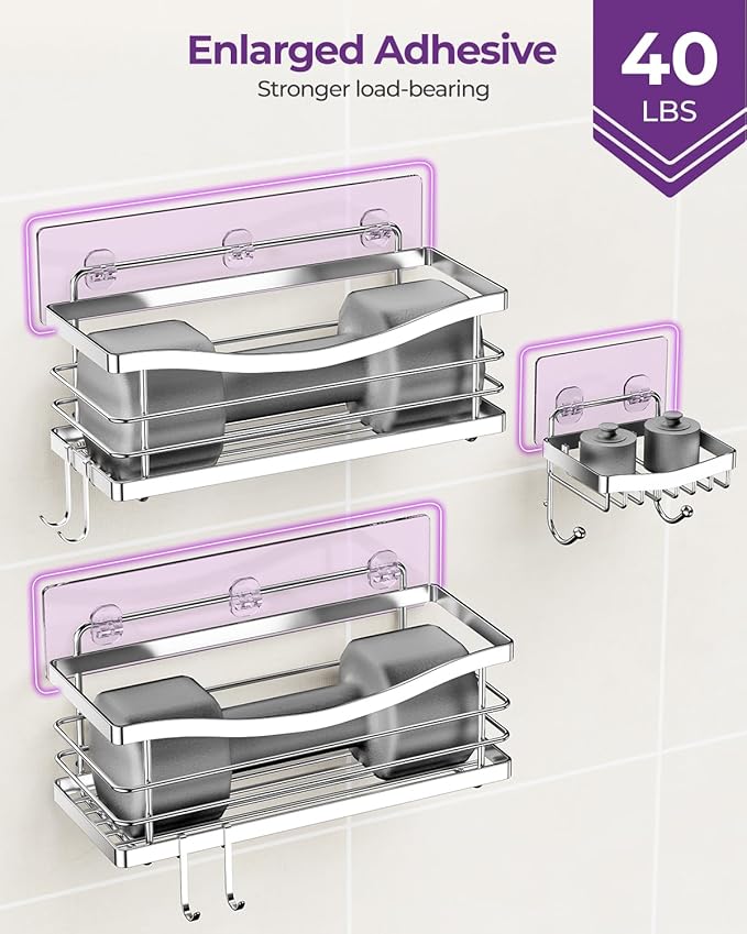 ODesign Shower Caddy 3 Pack-Shower Organizer Shelves Rack Rustproof SUS304 Stainless Steel for Bathroom Storage&Kitchen-No Dr