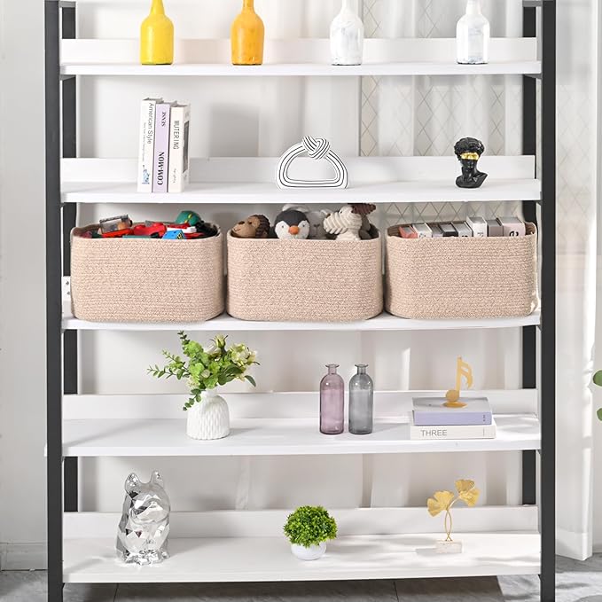 ICERZCZ Large Storage Baskets for Organizing Shelves, Woven Cotton Rope Bins for Baby Nursery Organization, Book Toy Towel Or