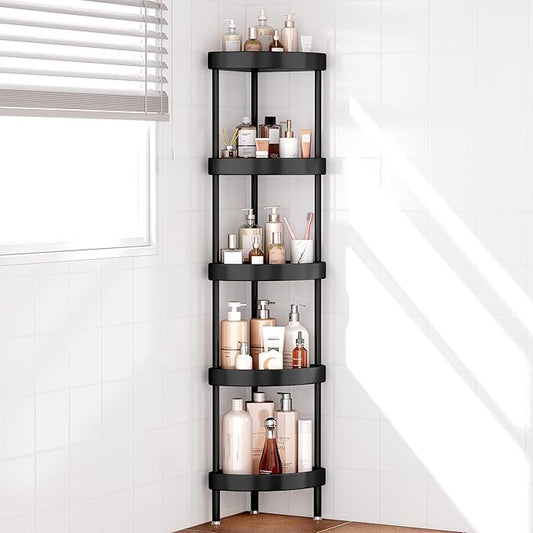 Nieifi Corner Shower Caddy Stand-5 Tier Rustproof Anodized Aluminum Standing Shower Organizer-Shower Caddy Corner-Dual Stabil