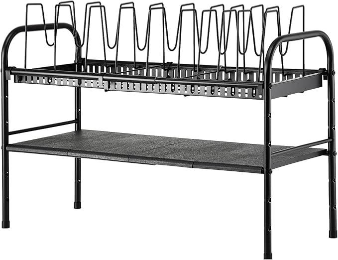 HULISEN Pots and Pans Organizer Under Cabinet, Expandable 2-Tier Pots and Pans Lid Storage Rack Holder with 10 Dividers, Adjustable Height Under Sink Organizer, Maximize Kitchen Storage Space