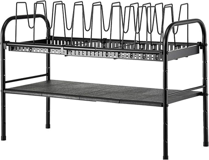 HULISEN Pots and Pans Organizer Under Cabinet, Expandable 2-Tier Pots and Pans Lid Storage Rack Holder with 10 Dividers, Adjustable Height Under Sink Organizer, Maximize Kitchen Storage Space