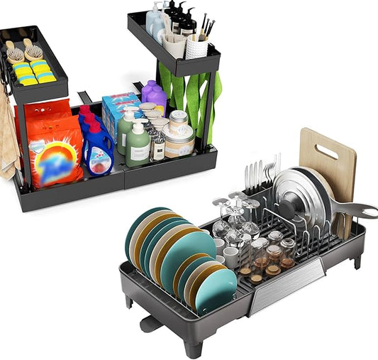 Expandable Under Sink Organizers + Dish Drying Rack