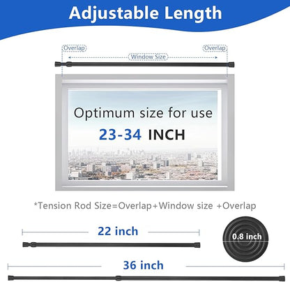 Tension Rod 22 to 36 Inch, Goowin Tension Curtain Rod, 5/8" Diameter No Drilling Small Tension Rod, Expandable Spring Loaded 