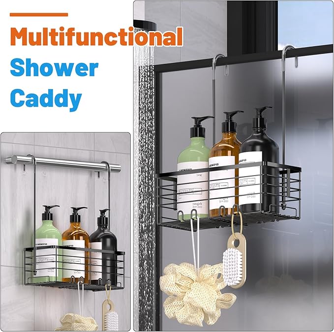 YUOROS Hanging Shower Caddy, Over the Door Shower Organizer Rack 304 Stainless Steel Rustproof Bathroom Storage Shampoo Holde