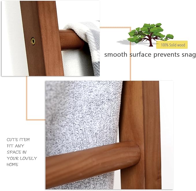 FUIN 6ft Wooden Brown Blanket Ladder Living Room Decorative Wall Leaning Farmhouse Quilt Display Holder Rustic Wood Towel Rac