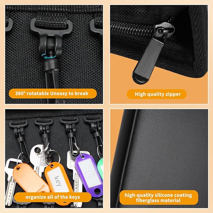 Sdstone Portable Zippered Key Organizer,Fireproof and Waterproof Key Binder with 24 Key Tags Key Case,Portable Manager, Landl