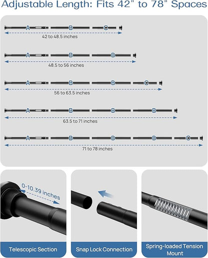 ALLZONE Adjustable Tension Curtain Rod, 42 to 78 Inches, Spring Loaded Curtain Rods No Drilling, Renter Friendly Tension Rod 