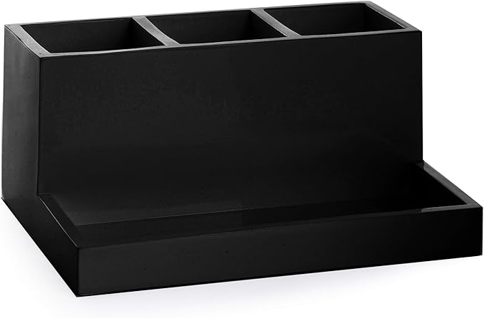 BINO Multi Purpose 3 Compartment Organizer with Tray - Makeup Brush Holder and Toothbrush Holder - Marble Bathroom Accessorie
