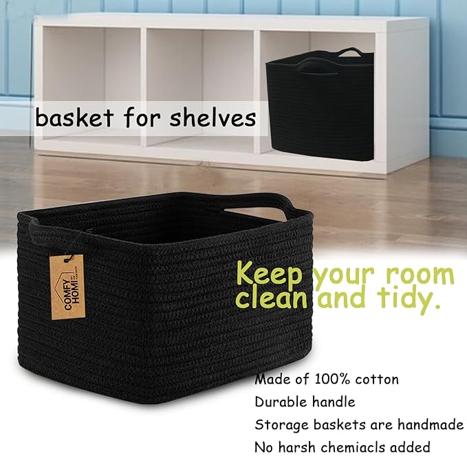 COMFY-HOMI Storage Basket for Shelves, Woven Baskets for Storage, Cotton Rope Basket,Toy Storage Organizer, Storage Cube Bin,