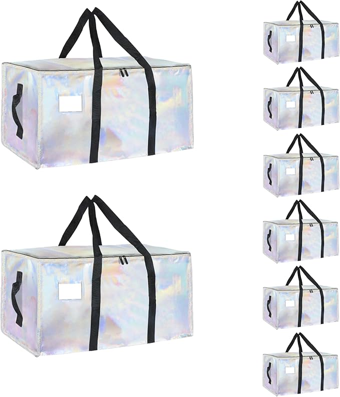 8 Pack-Extra Large Heavy Duty Moving Bags - Waterproof Storage Totes with Handles & Zippers, Foldable for College Dorm, Stora