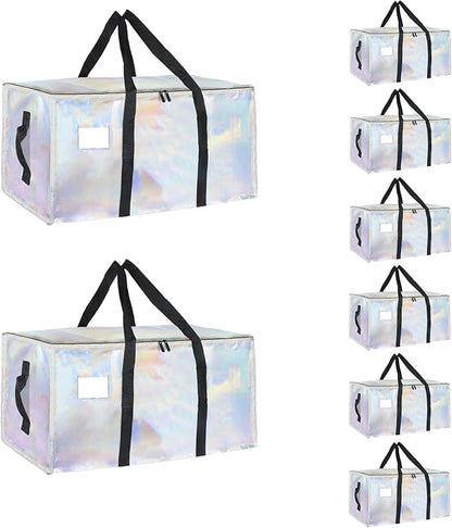8 Pack-Extra Large Heavy Duty Moving Bags - Waterproof Storage Totes with Handles & Zippers, Foldable for College Dorm, Stora