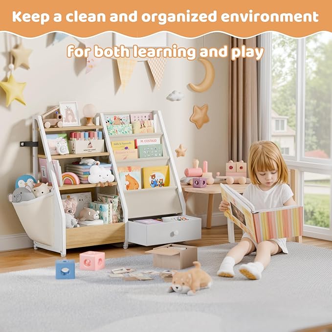 HAVLOTII Kids Bookshelf and Toy Storage - Book Shelf for Kids Rooms, Toddler Bookshelf Baby Bookcase for Nursery, Montessori 