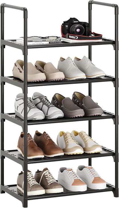 5-Tier Small Shoe Rack,Stackable Shoe Shelf Storage Organizer for Entryway Hallway Closet Bathroom Living Room(Black-5Tier)