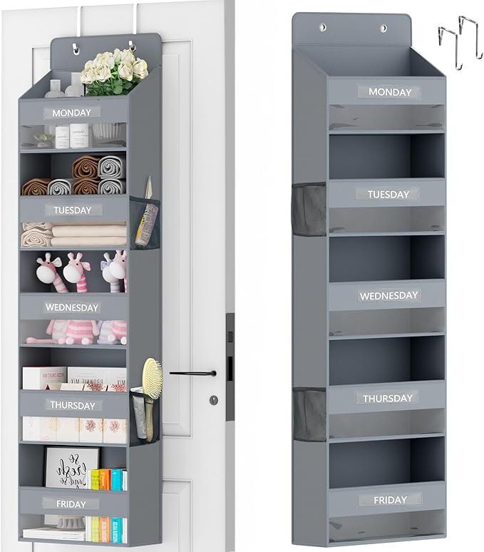 VERONLY Over The Door Organizer Storage, 5 Shelf Hanging Organizer with 4 Large Capacity Pockets, Anti Tilt 44 lb Load Behind