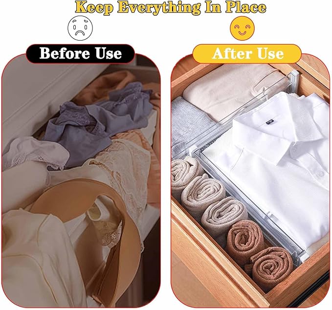 12 Pack Drawer Dividers for Clothes, 3.15" High 11.34"-19.69" Adjustable Expandable Dresser Drawer Organizer, Clear Plastic S
