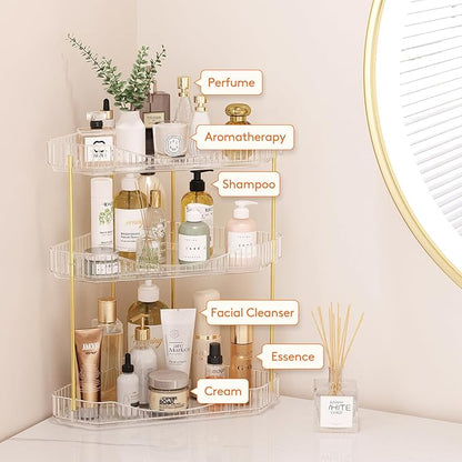 Lifewit 3-Tier Corner Bathroom Counter Organizer, Plastic Makeup Skincare Organizers Storage Countertop, Large Sink Cosmetic 