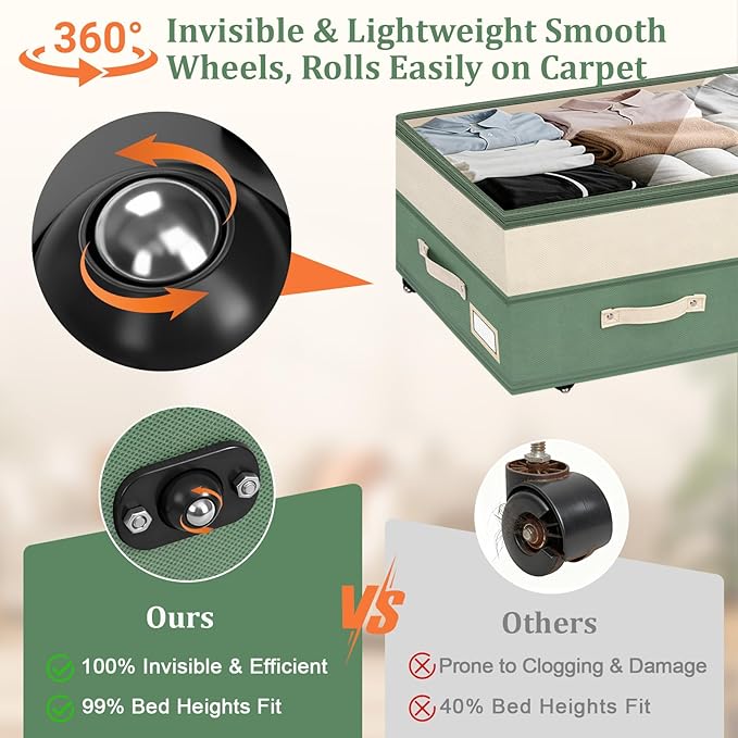 Dolicer 4 Pack Under Bed Storage with Wheels, 6in-10in Height Adjustable Underbed Storage Containers, 92L XXXL Under Bed Draw