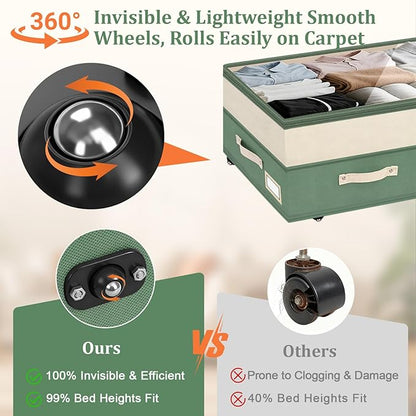 Dolicer 4 Pack Under Bed Storage with Wheels, 6in-10in Height Adjustable Underbed Storage Containers, 92L XXXL Under Bed Draw