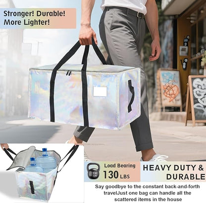 8 Pack-Extra Large Heavy Duty Moving Bags - Waterproof Storage Totes with Handles & Zippers, Foldable for College Dorm, Stora
