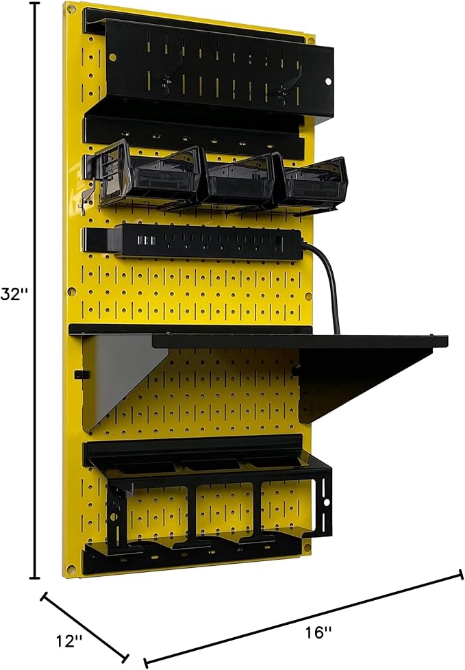 Wall Control Power Tool Storage Organizer Kit Cordless Drill Holder Charging Station Rack 16” x 32” Metal Pegboard Organizati