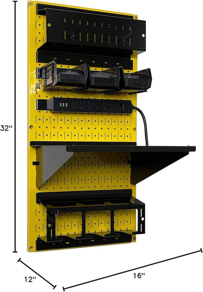 Wall Control Power Tool Storage Organizer Kit Cordless Drill Holder Charging Station Rack 16” x 32” Metal Pegboard Organizati