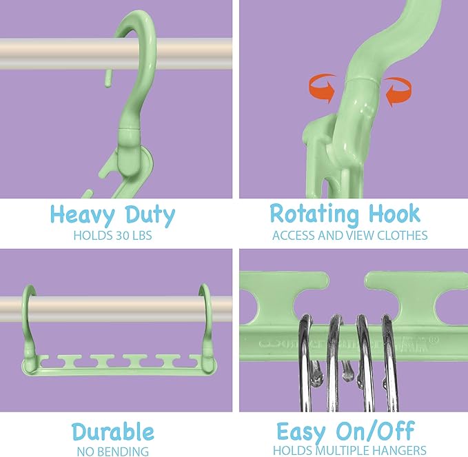 Wonder Hanger Max 10-Pack Space Saving Hangers, Reinforced Hooks Swivels 360°, Cascading Hanger, Teens, College Dorms, Kids &
