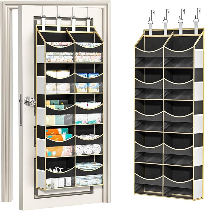 Aokeyee 5 Tiers Over the Door Storage Organizer, Behind Door Storage for Baby Nursery, 80lb Capacity Door Hanging Organizer w