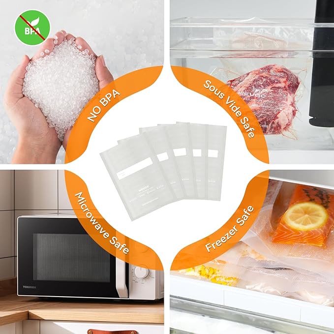 Wevac 6” x 10” 200 Count Food Vacuum Sealer Bags Keeper, PreCut Pint, Ideal for Food Saver, BPA Free, Commercial Grade, Great