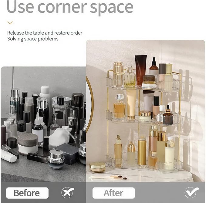 INVSSENE Corner Bathroom Countertop Organizer, Vanity Trays for Counter, Makeup Organizers, Perfume Tray, Kitchen Spice Rack,