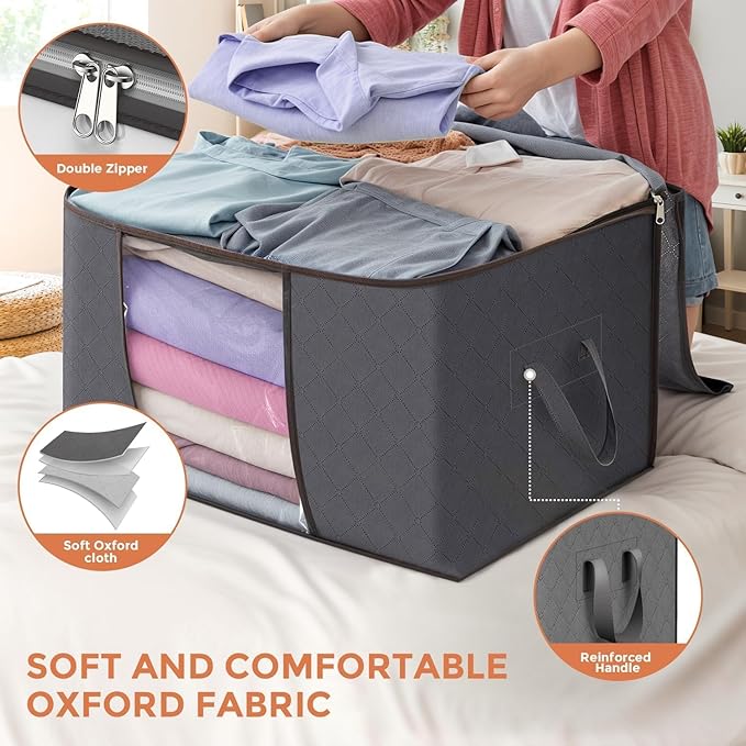 Budding Joy 90 L Large Storage Bags, 10 Pack Clothes Storage Bins Foldable Closet Organizers Storage Containers with Reinforc