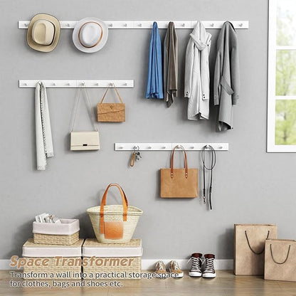 Forbena White Coat Hooks Wall Mount for Hanging 4 Pack, 16 Inch Wood Entryway Coat Rack Wall Mounted Heavy Duty, Modern Large