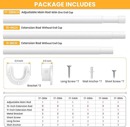 Closet Rods for Hanging Clothes, 17-39 Inch No-Cut Stepless Adjustable Closet Rod, 1.3 Inch Heavy Duty Metal Closet Hanging R