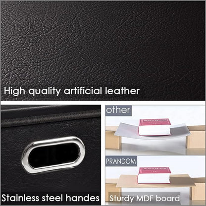 PRANDOM Leather Foldable Cube Storage Bins 11x11 inch [4-Pack] Fabric Storage Baskets Cubes Drawer with Cotton Handles Organi